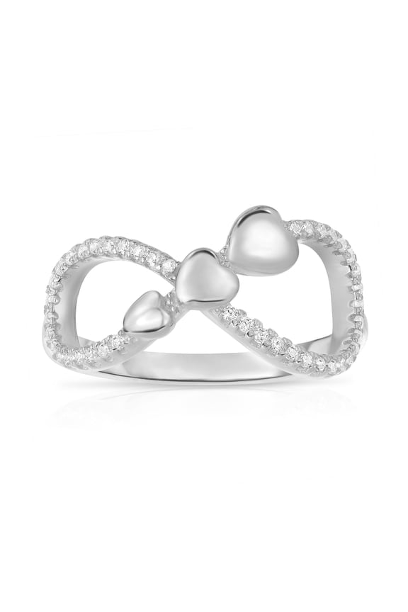 925 Sterling Silver Infinity Triple Heart Dainty Band Ring with Cubic Zirconia CZ Stones | Size 6 | Women & Unisex