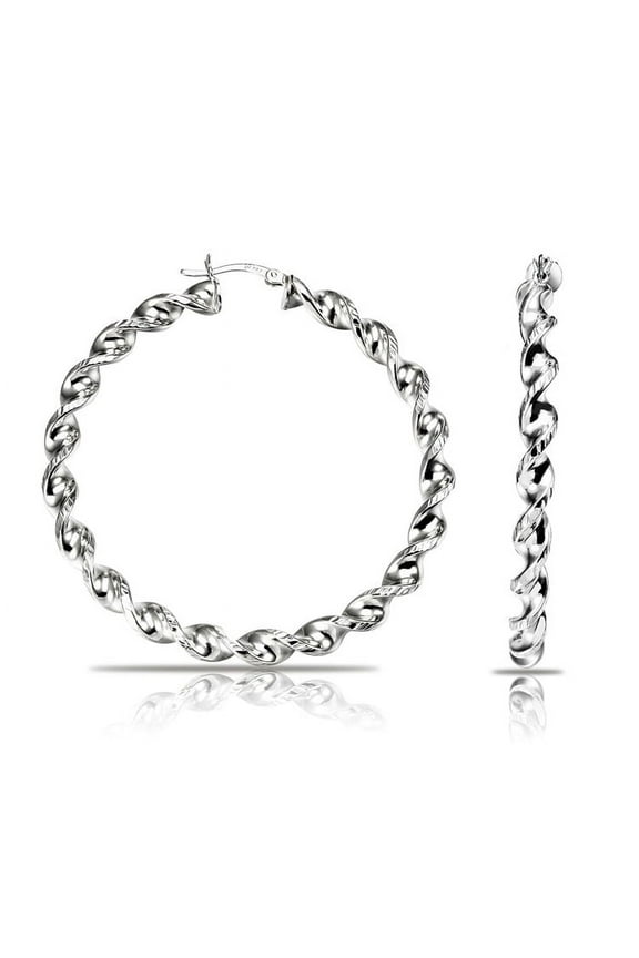 925 Sterling Silver Large Round Twist Hoop Earrings | 60mm | Women & Unisex