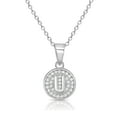 thumbnail image 1 of Tilo Jewelry .925 Sterling Silver Letter "U" Round Pendant Necklace with Cubic Zirconia CZ Stones | 18 Inch | Women & Unisex, 1 of 3