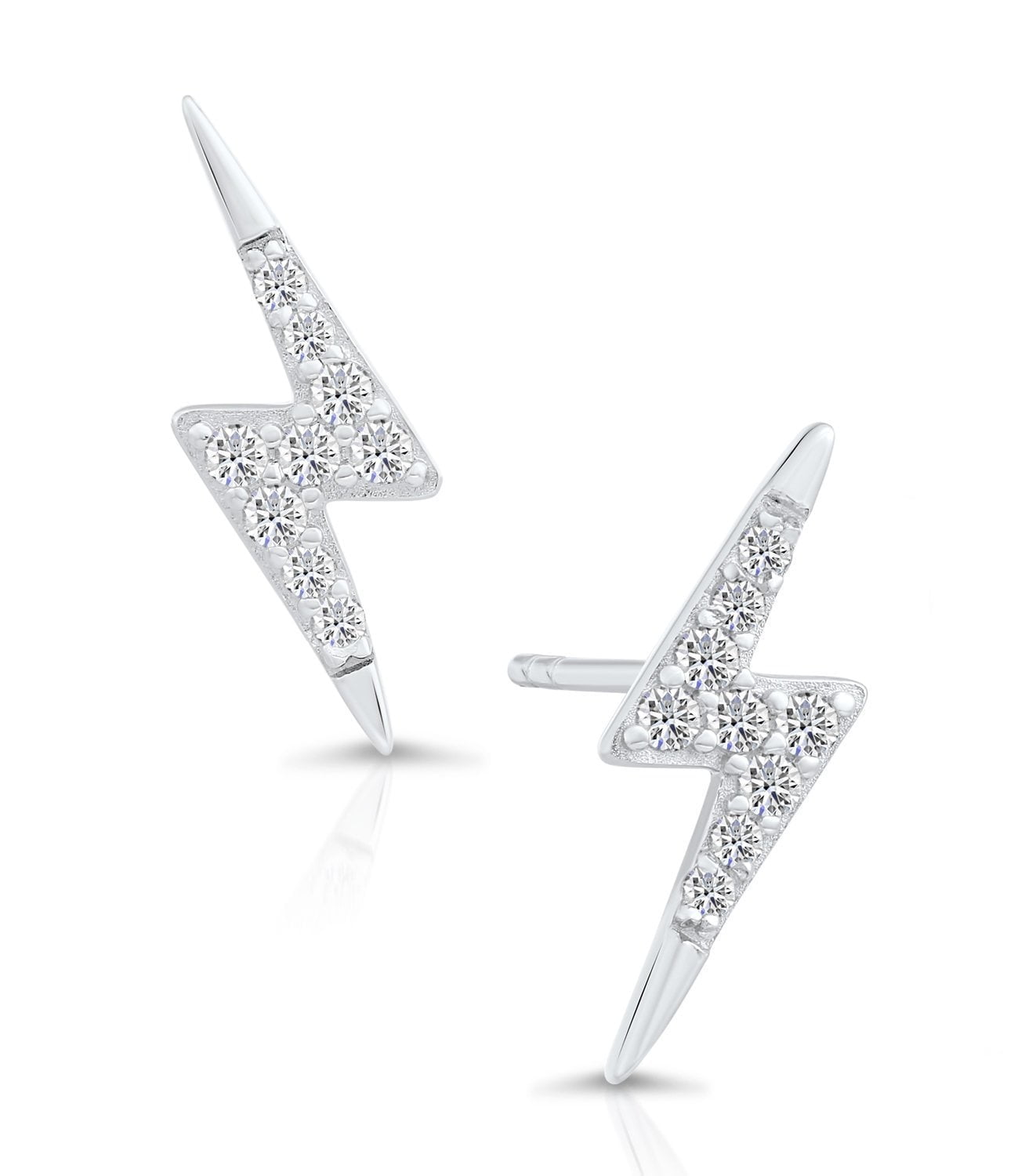 Tilo Jewelry 925 Sterling Silver Lightning Bolt Stud Earrings with Cubic Zirconia CZ Stones | Secure Push-Backs | Women, Men, Unisex