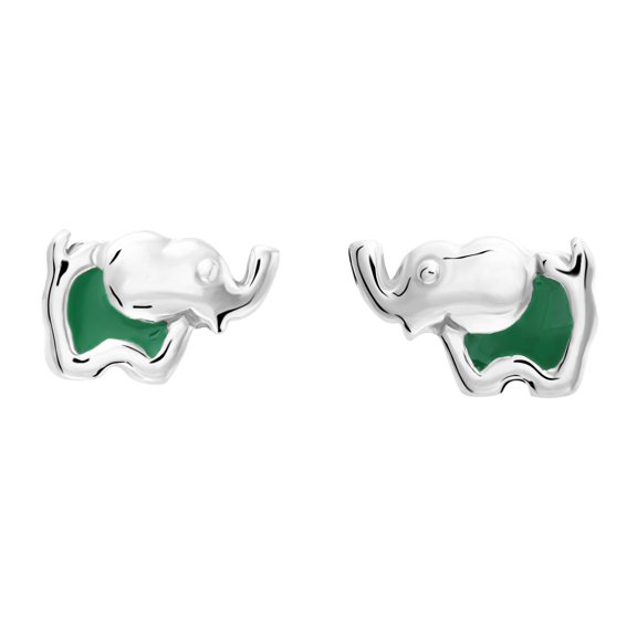 Tilo Jewelry .925 Sterling Silver Little Green Elephant Enamel Stud Earrings with Butterfly Push-Backings for Women & Unisex