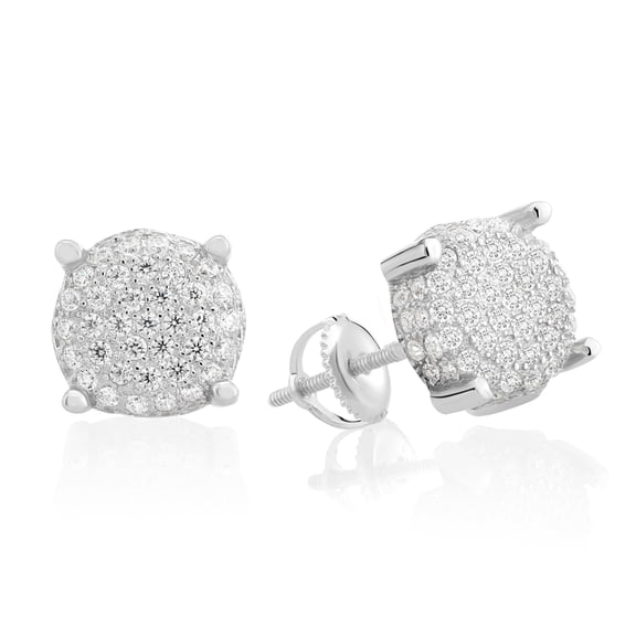 Tilo Jewelry 925 Sterling Silver Micro-Pave Set CZ Round Stud Screw-back Earrings - Men, Women, Unisex