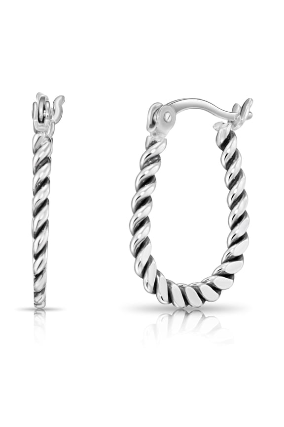 925 Sterling Silver Oxidized Twisted Rope Oval Hoop Earrings (18mm) for Women & Unisex
