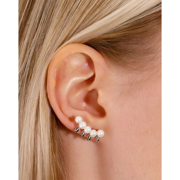 Tilo Jewelry 925 Sterling Silver Pearl Ear Climber Stud Earrings for Women & Unisex