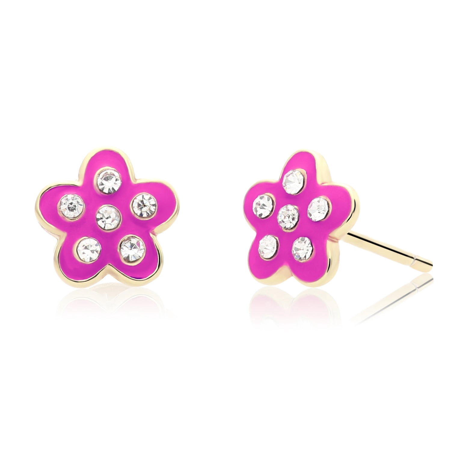 Tilo Jewelry 925 Sterling Silver Purple Flower Enamel CZ Stud Earrings with Secure Push Backs for Women & Unisex