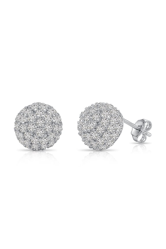 925 Sterling Silver Half Ball Pave CZ Stud Post Earrings with Secure Push-Backs | Everyday Dainty Small Earrings for Women & Unisex