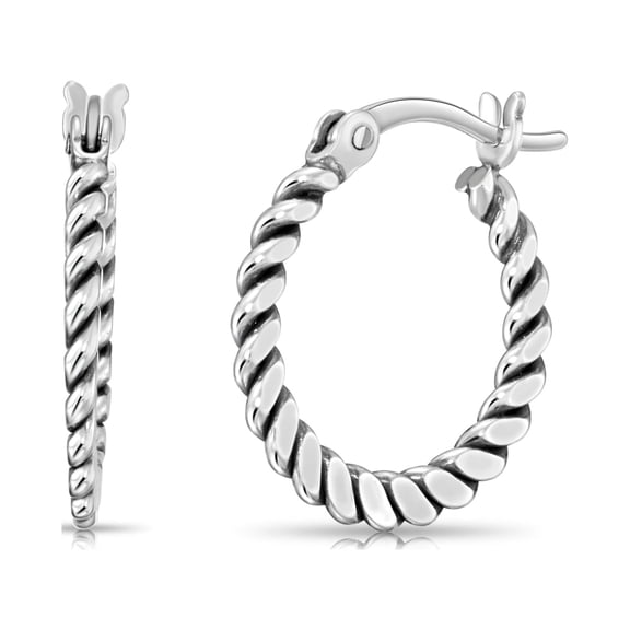 Tilo Jewelry .925 Sterling Silver Round Twisted Rope Hoop Earrings | 0.6 Inch | Women & Unisex