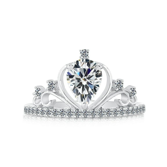 Tilo Jewelry .925 Sterling Silver Royal Princess Tiara Ring with Cubic Zirconia CZ Stones | Size 7 | Women & Unisex