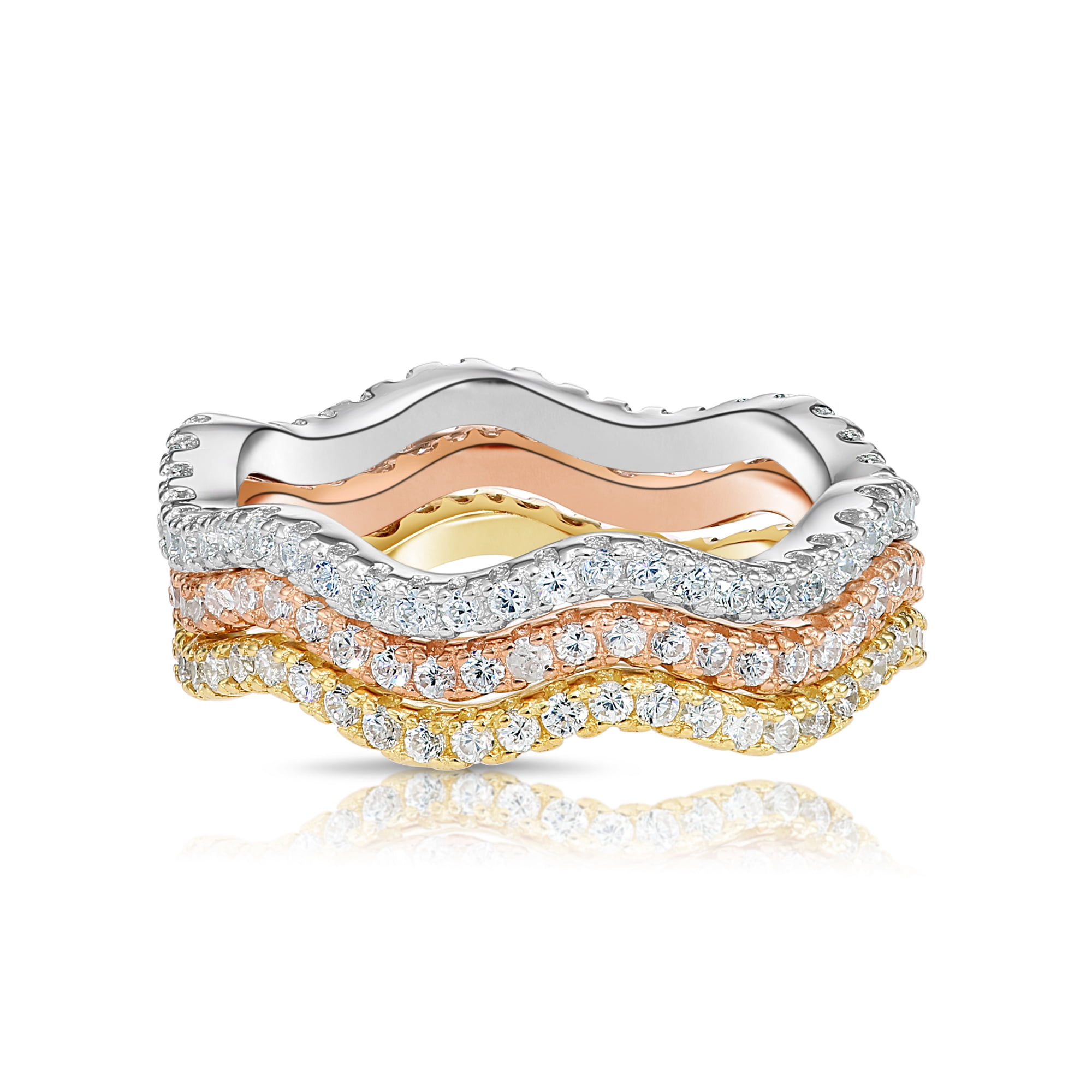 Tilo Jewelry .925 Sterling Silver Set of 3 Tri-Color Cubic Zirconia CZ ...