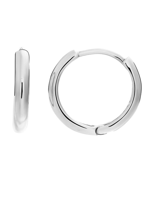 925 Sterling Silver Shiny Round Plain Huggie Hoop Earrings Small 13MM | Classic Everyday Earrings | Women, Men, Unisex