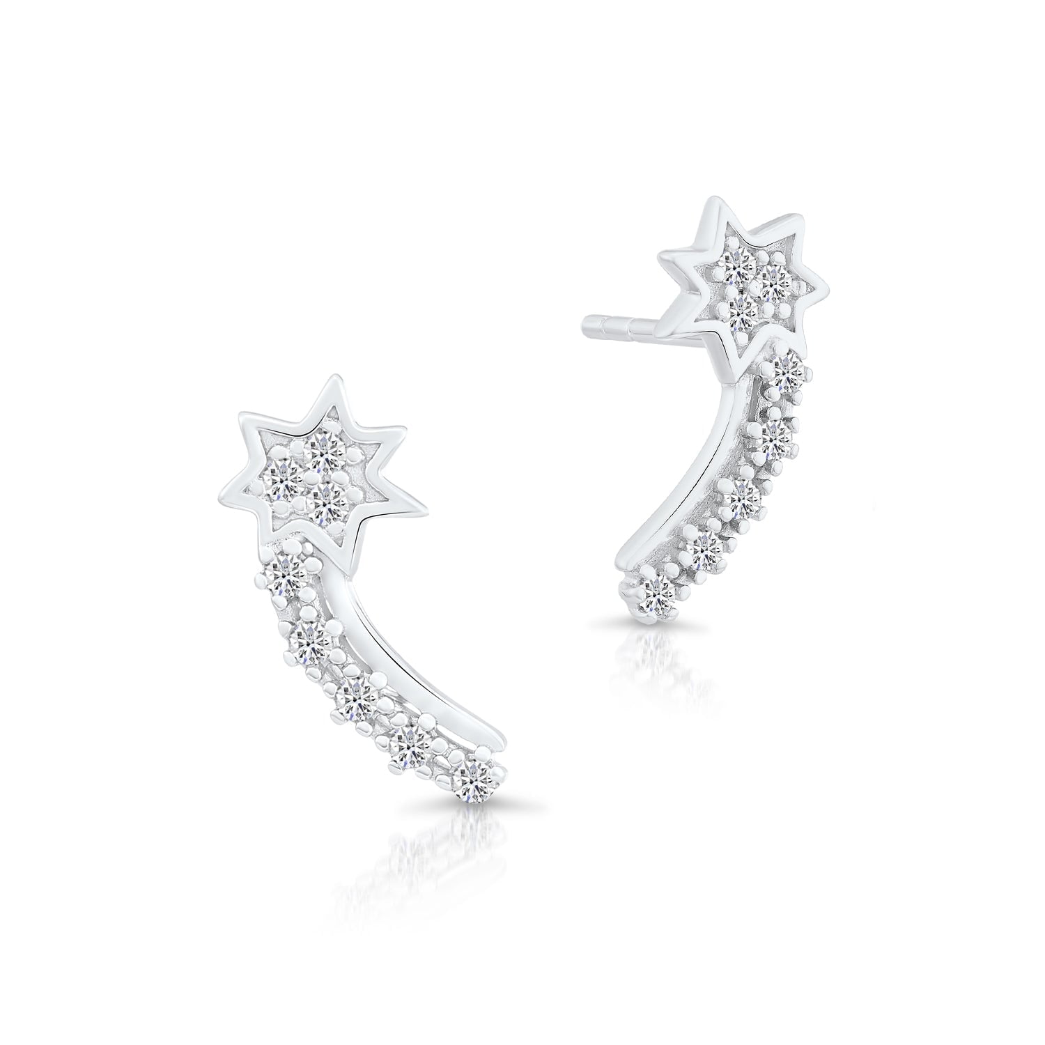 Tilo Jewelry 925 Sterling Silver Shooting Star Stud Earrings with Secure Push Backs & Cubic Zirconia CZ Stones for Women & Unisex