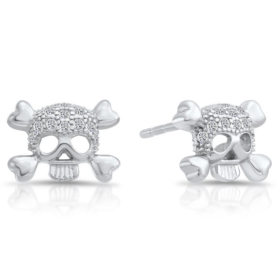 Tilo Jewelry 925 Sterling Silver Petite Skull CZ Stud Post Earrings with Secure Push-Backs | Everyday Dainty Small Earrings for Women & Unisex