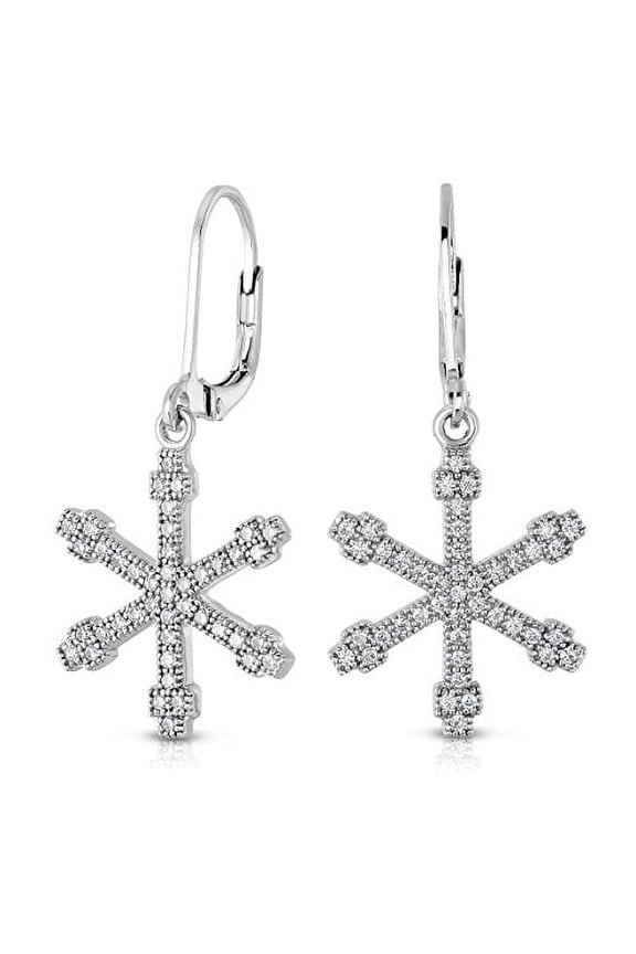 .925 Sterling Silver Snowflake Drop and Dangle Earrings with Cubic Zirconia CZ Stones for Women & Unisex