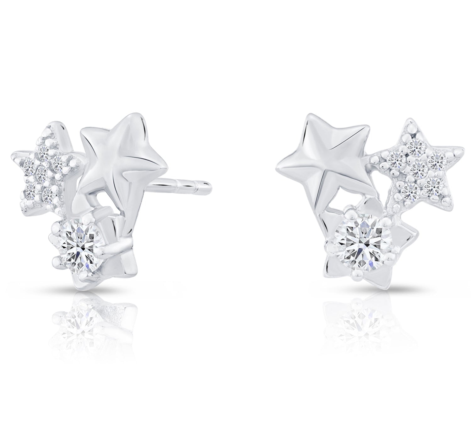 Tilo Jewelry 925 Sterling Silver Star Stud Earrings with Secure Push Backs & Cubic Zirconia CZ Stones for Women & Unisex
