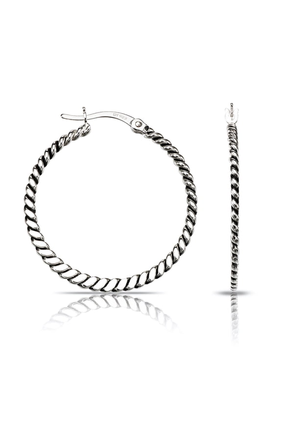 .925 Sterling Silver Thin Round Twist Hoop Earrings | 1.2 Inch | Women & Unisex