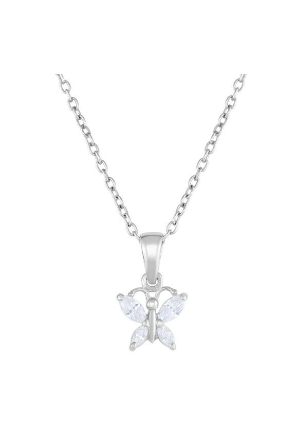 925 Sterling Silver Tiny Butterfly CZ Birthstone Pendant Necklace for Women & Unisex | April | 18 Inch