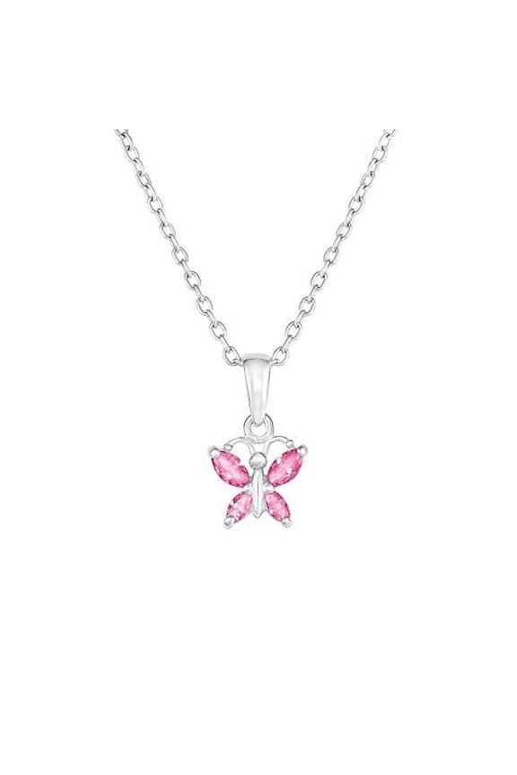 Tilo Sterling Silver Cz Butterfly Simulated Birthstone Charm Pendant Necklace 18'' (October)