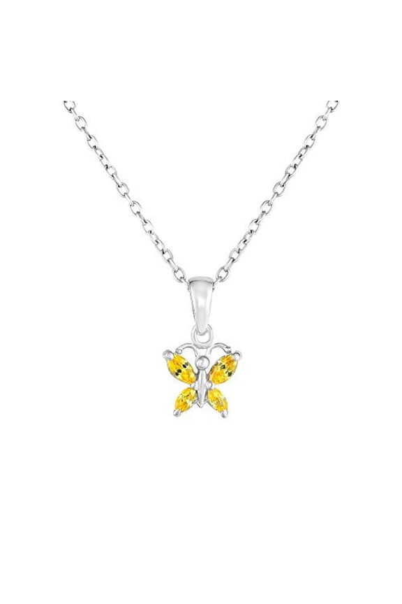 Tilo Sterling Silver Cz Butterfly Simulated Birthstone Charm Pendant Necklace 18'' (February)