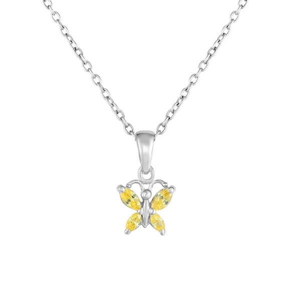 Tilo Jewelry 925 Sterling Silver Tiny Butterfly Yellow CZ Birthstone Pendant Necklace for Women & Unisex | November-Citrine | 18 Inch