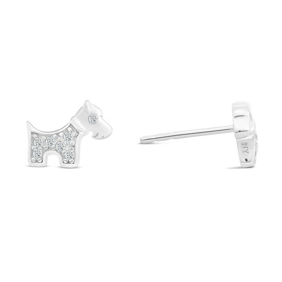Tilo Jewelry 925 Sterling Silver Tiny Puppy Dog Stud Earrings with Cubic Zirconia Stones for Women & Unisex