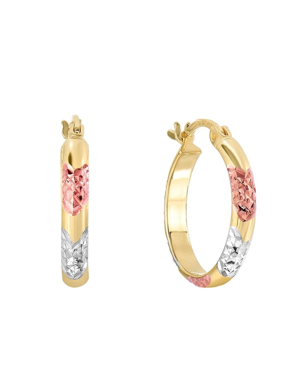 925 Sterling Silver Tri-Color Diamond-Cut Hoop Earrings (18mm) for Women & Unisex