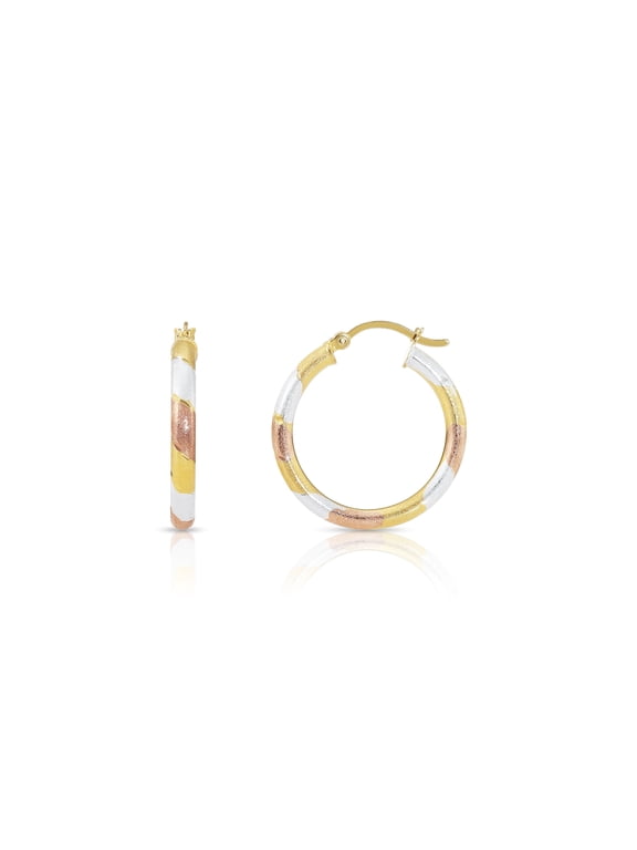 925 Sterling Silver Tri-Color Round Hoop Earrings with Satin Glitter Finish (25mm) for Women & Unisex