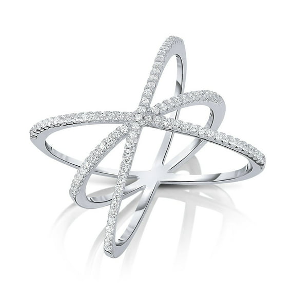 Tilo Jewelry 925 Sterling Silver Triple Criss Cross Orbit X Ring with Cubic Zirconia Stones | Size 8 | Women & Unisex