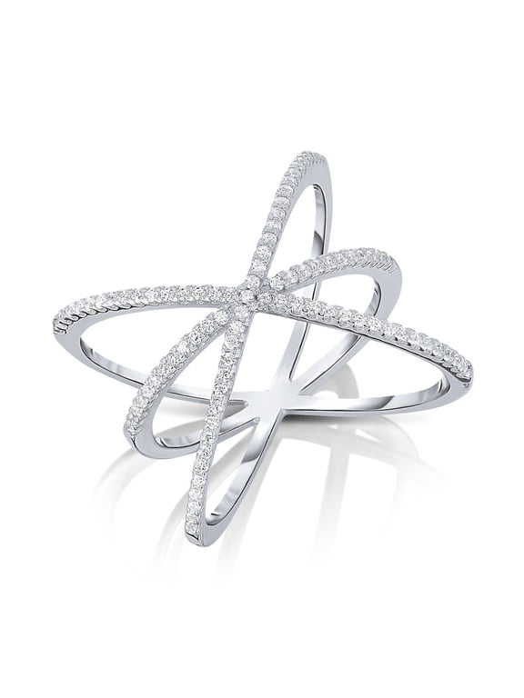 925 Sterling Silver Triple Criss Cross Orbit X Ring with Cubic Zirconia Stones | Size 8 | Women & Unisex