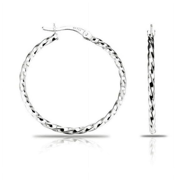 Tilo Jewelry 925 Sterling Silver Twisted Round Hoop Earrings, 2mm Tube (30mm) for Women & Unisex