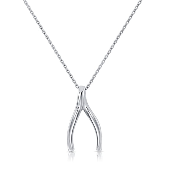 Tilo Jewelry 925 Sterling Silver Wishbone Pendant Charm Necklace for Women & Unisex | 18 Inch Cable Chain