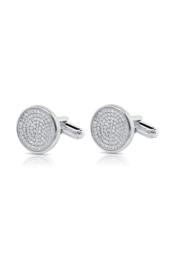 Men's Classic Silver Cuff Links with CZ Stones