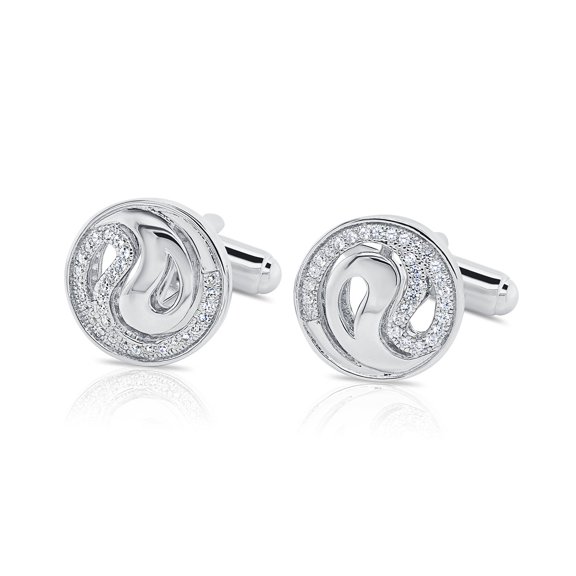 Tilo Jewelry Men's Solid Silver Cufflinks with CZ and Ying-Yang Design