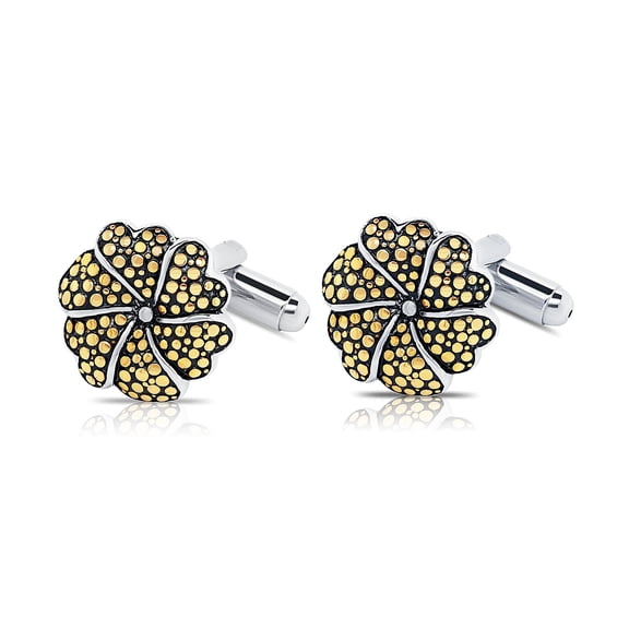 Tilo Jewelry Men's Solid Silver Flower Style Cuff Links