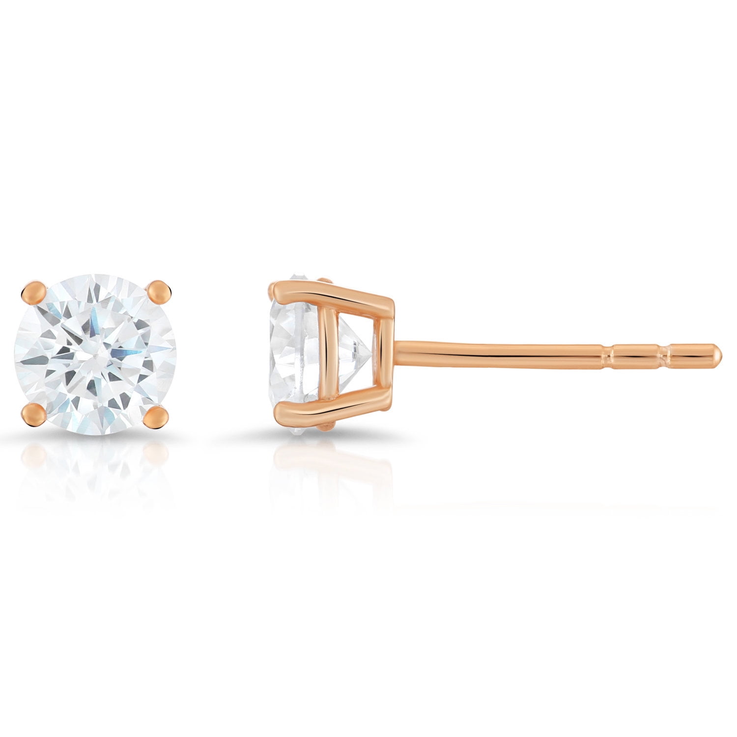 Tilo Jewelry Rose Gold Plated 925 Sterling Silver Solitaire Round CZ Stud Post Earrings with Secure Push-backs | 6mm | Classic Everyday Earrings | Women, Men, Unisex