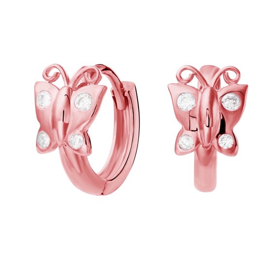 Tilo Jewelry Rose Gold Plated 925 Sterling Silver Tiny Butterfly Huggie Hoop Earrings with Cubic Zirconia CZ Stones | Small 10MM | Women & Unisex