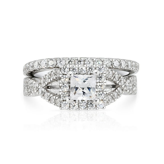 Tilo Jewelry Solid 925 Silver Engagement Ring with 2 Carat Total Square Princess Cut Cubic Zirconia Stones | Size 6