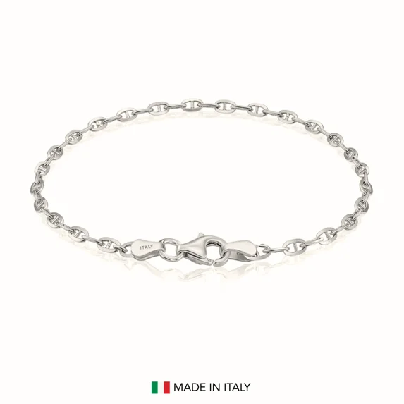Tilo Jewelry Solid 925 Sterling Silver 2.75mm Anchor Mariner Chain Bracelet with Secure Lobster Lock | 7.5 Inch | Everyday Bracelet for Women, Men, Unisex