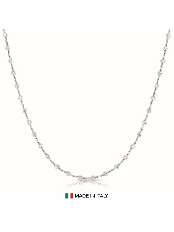 Solid 925 Sterling Silver 3.25mm Diamond-Cut Ball Beaded Station Chain Necklace with Secure Lobster Lock | 20 Inch | Everyday Necklace for Women, Men, Unisex