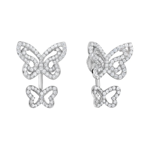 Tilo Jewelry Solid 925 Sterling Silver Butterfly CZ Ear Jacket Stud Earrings | Everyday Earrings for Women & Unisex