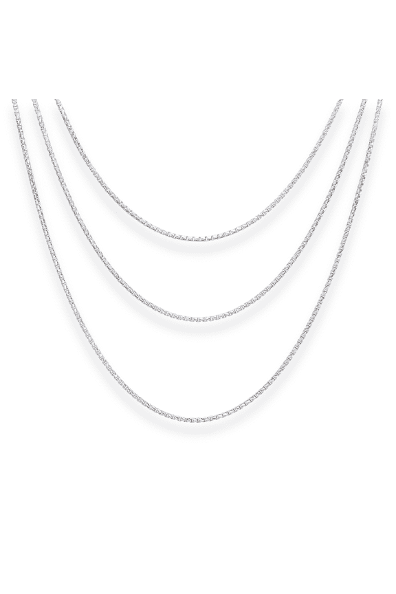 Solid 925 Sterling Silver Diamond-Cut Engraved Box Chain Necklace with Secure Lobster Lock | 1mm - 16 Inch | Everyday Necklace for Men & Women