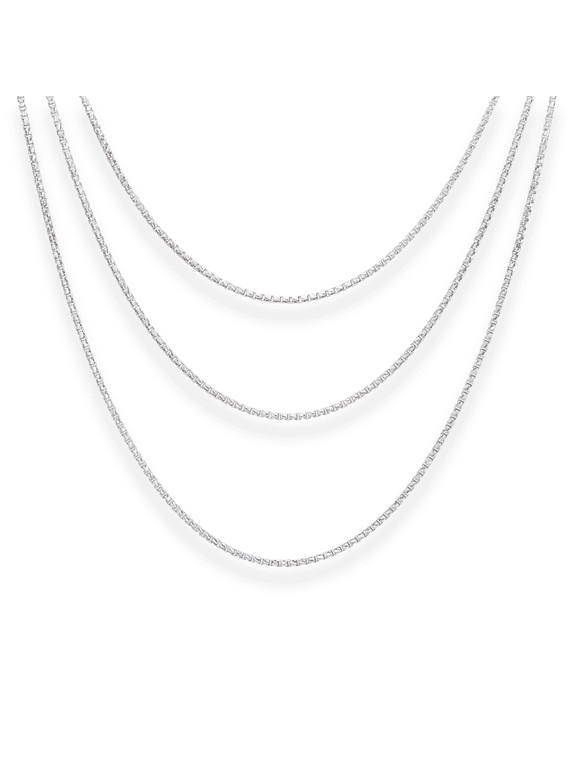 Solid 925 Sterling Silver Diamond-Cut Engraved Box Chain Necklace with Secure Lobster Lock | 1mm - 16 Inch | Everyday Necklace for Men & Women