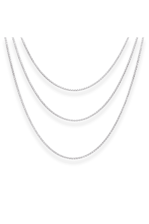 Solid 925 Sterling Silver Diamond-Cut Engraved Box Chain Necklace with Secure Lobster Lock | 1mm - 16 Inch | Everyday Necklace for Men & Women