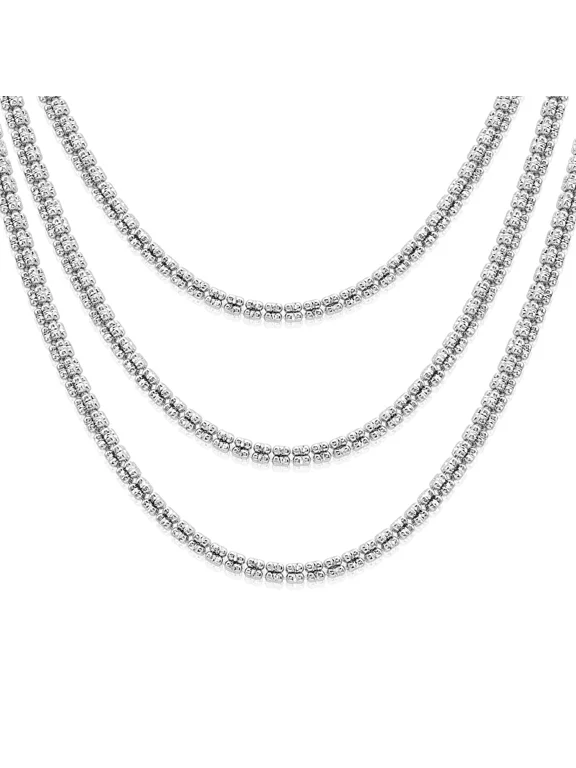 Solid 925 Sterling Silver Diamond-Cut Ice Link Chain Necklace with Secure Lobster Lock | 3mm - 22 Inch | Everyday Necklace for Men & Women