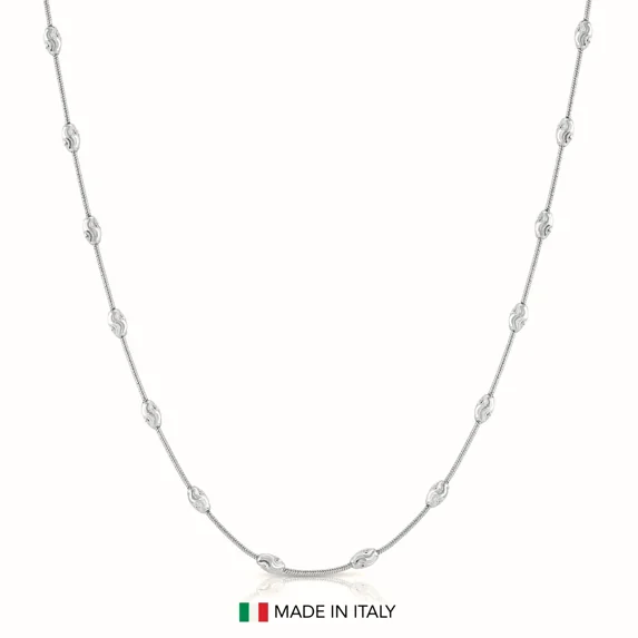 Tilo Jewelry Solid 925 Sterling Silver Diamond-Cut Oval-Shaped Beaded Station Chain Necklace with Secure Lobster Lock | 20 Inch | Everyday Necklace for Women, Men, Unisex