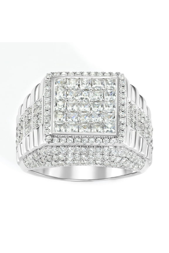 Solid 925 Sterling Silver Pave Square Signet Statement Pinky Ring | Size 13 | Classic Ring for Men