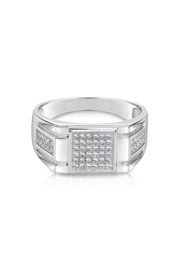 Solid 925 Sterling Silver Pave Square Signet Ring, Statement Pinky Wedding Band Ring | Size 11 | Classic Engagement Ring for Men
