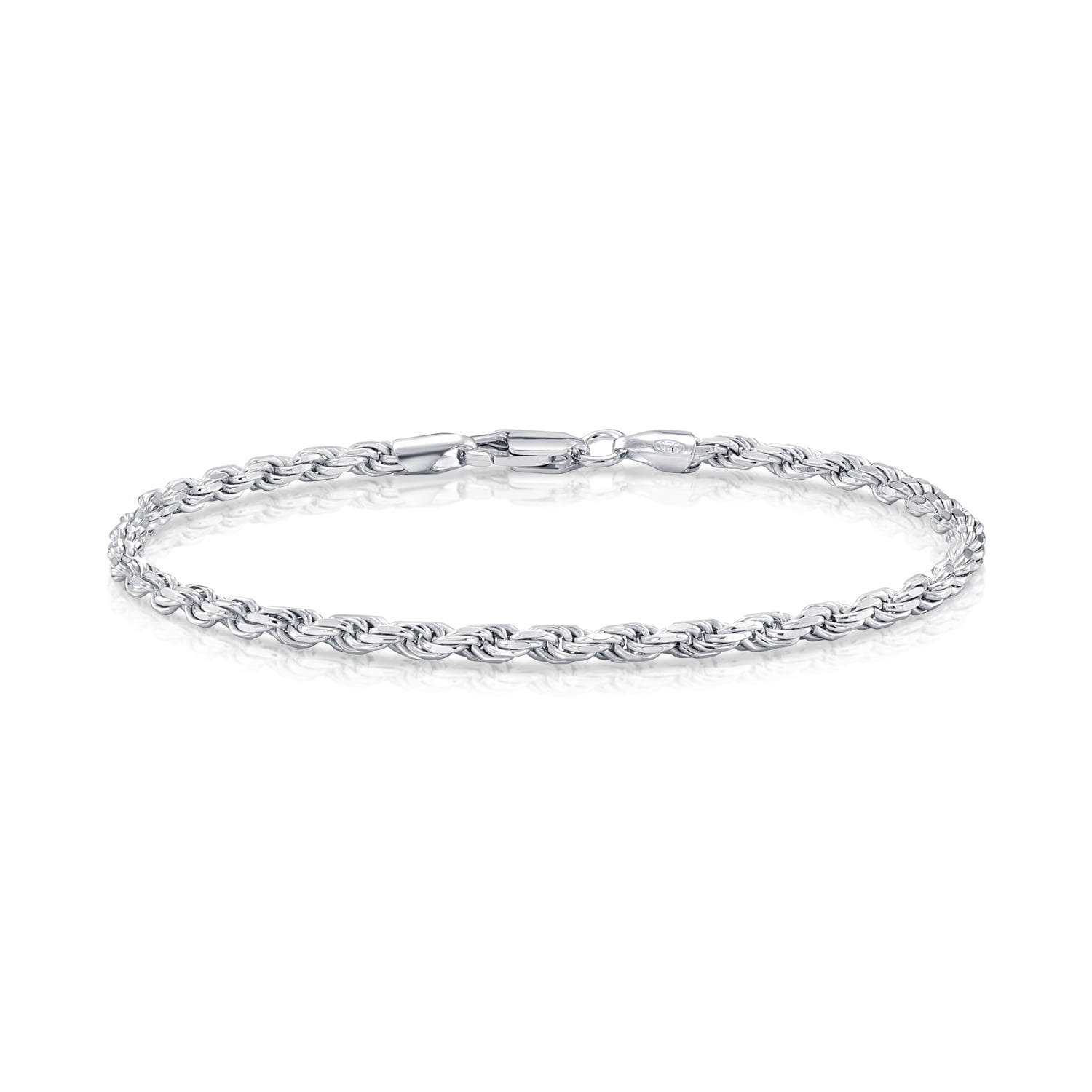 Tilo Jewelry Solid 925 Sterling Silver Rope Chain Bracelet with Secure Lobster Lock | 5mm - 8 Inch | Everyday Bracelet for Men, Women, Unisex