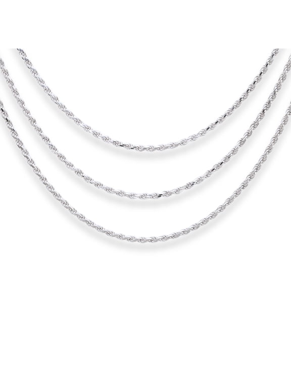 Solid 925 Sterling Silver Rope Chain Necklace with Secure Lobster Lock | 2.5mm - 18 Inch | Everyday Necklace for Men, Women, Unisex