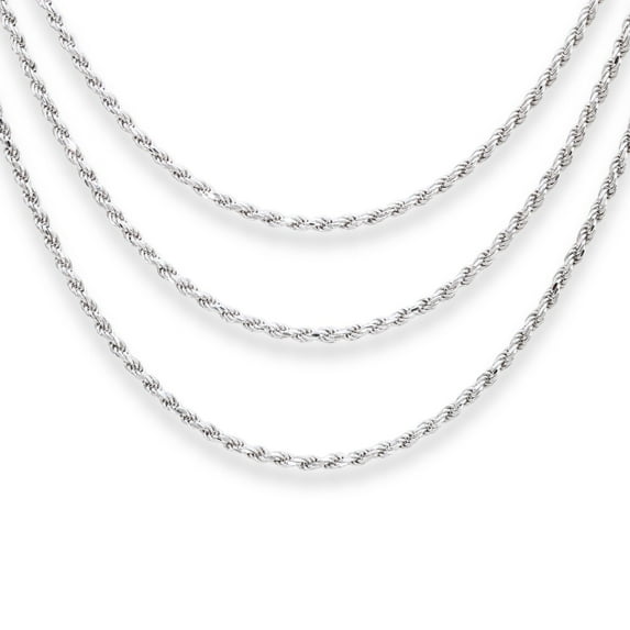 Tilo Jewelry Solid 925 Sterling Silver Rope Chain Necklace with Secure Lobster Lock | 2.75mm - 20 Inch | Everyday Necklace for Men & Women