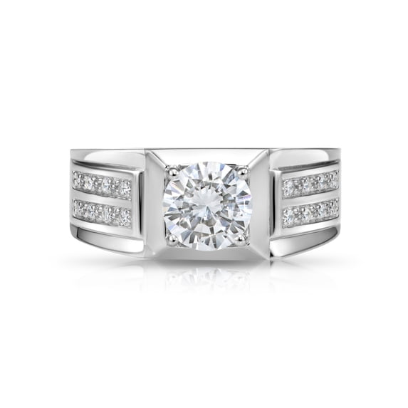Tilo Jewelry Solid 925 Sterling Silver Solitaire Round Pave Band, Statement Pinky Ring | Size 11 | Classic Engagement, Wedding Ring for Men